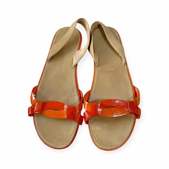 Prada Flat‎ Sling Back Sandal, Orange Patent,  Size 38.5 EU - Picture 11 of 14